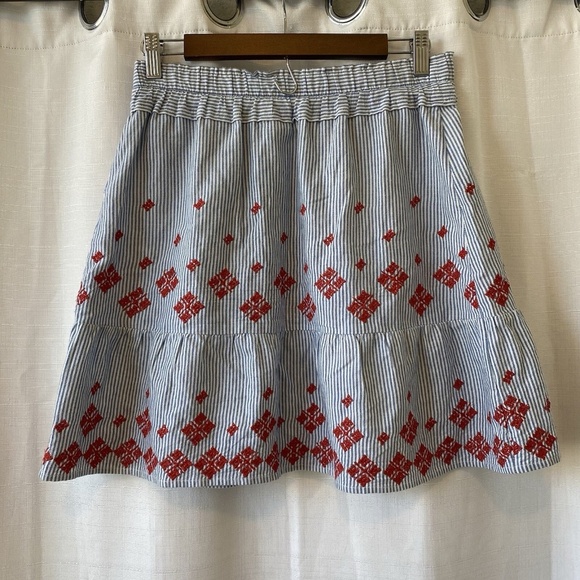 Club Monaco Skirt Blue White Striped Red Embroidered Size Medium 100% Cotton - Picture 5 of 10